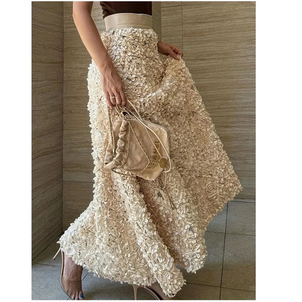 Unique Elegant Cream Beige Maxi Skirt